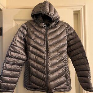 Calvin Klein Women's Metallic Gray Hooded Packable Lightweight Zip Jacket XL